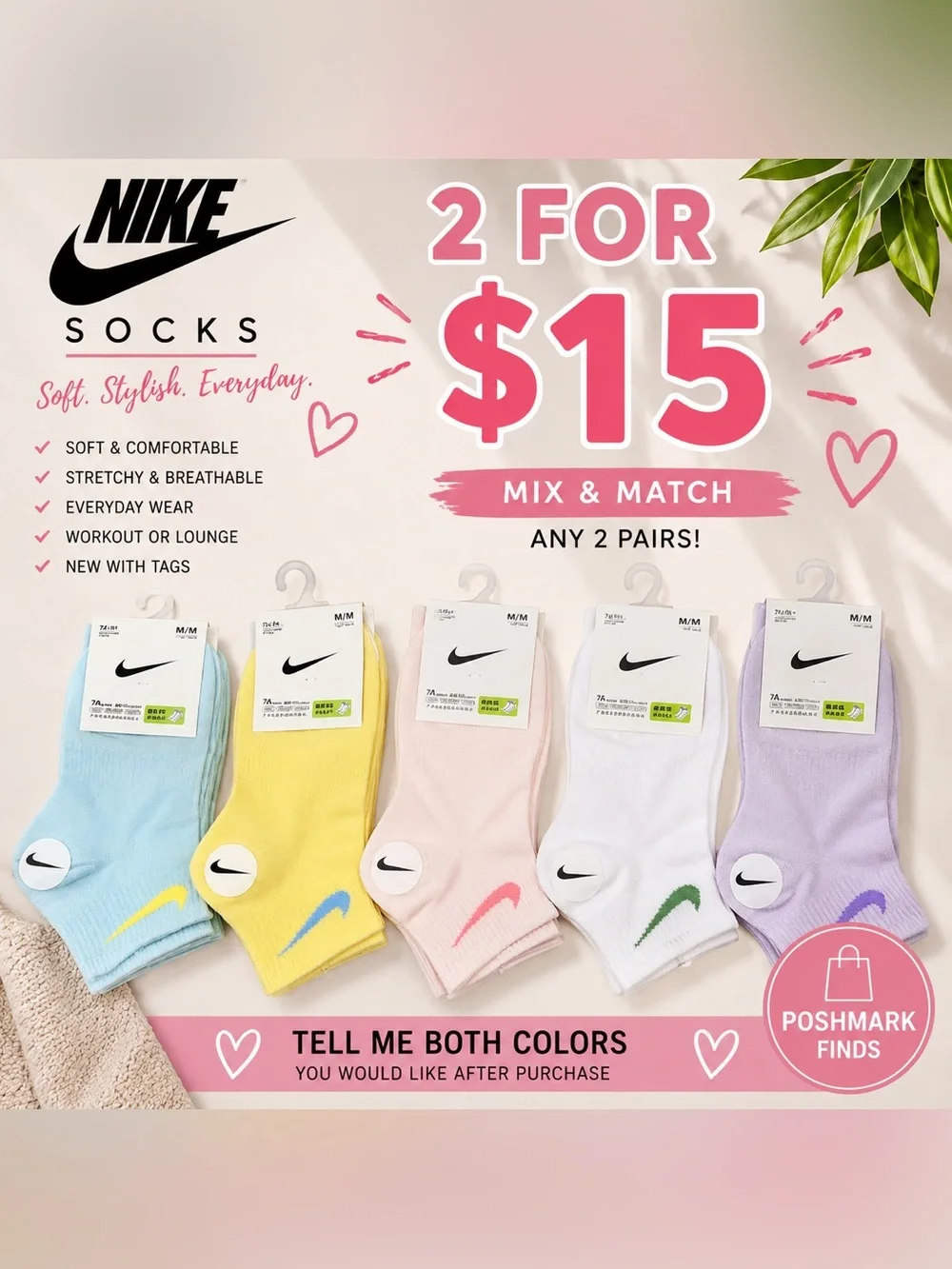 Nike Pastel Ankle Socks Assorted Pack - Blue, Yellow, Pink, White, Lavender